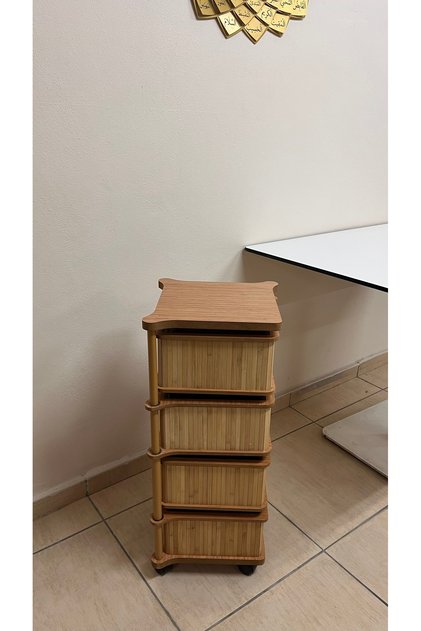 Bambu Kare 4 Katlı Tekerlekli Çok Amaçlı Ahşap Patates Soğan Sepeti