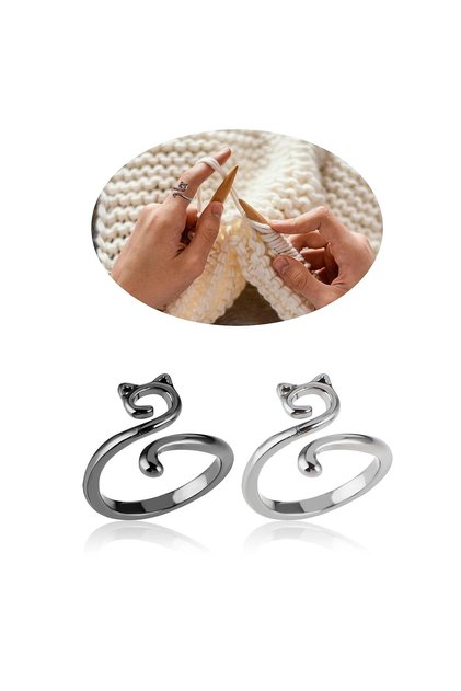 1black and 1silver 2PCS Adjustable Knitting Crochet Ring, Open Guide Yarn Guide Crochet Tension Ring