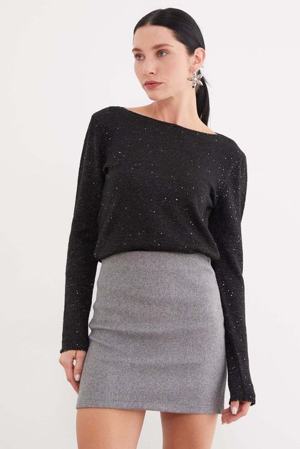 Sequin Glitter Boat Neck Knit Sweater