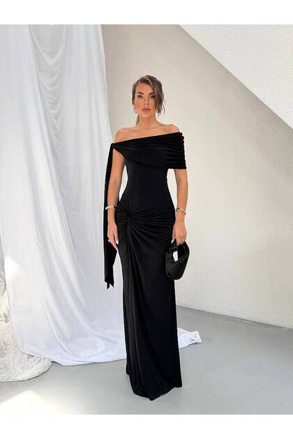 GLORY Maxi Elbise 1404 - Siyah