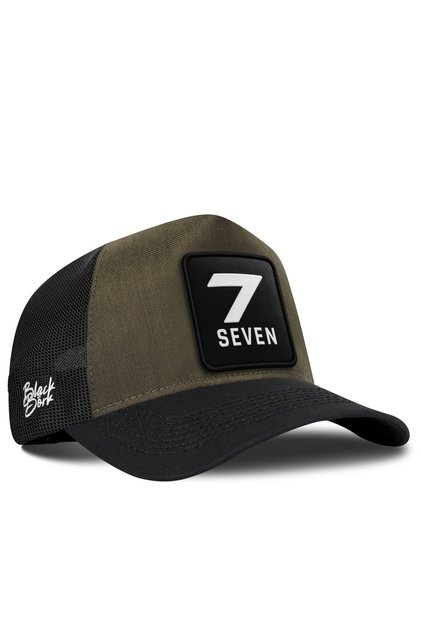 V1 Trucker Number 7 - 5 Code Logo Unisex Black Brim Black-Khaki Hat (Cap)