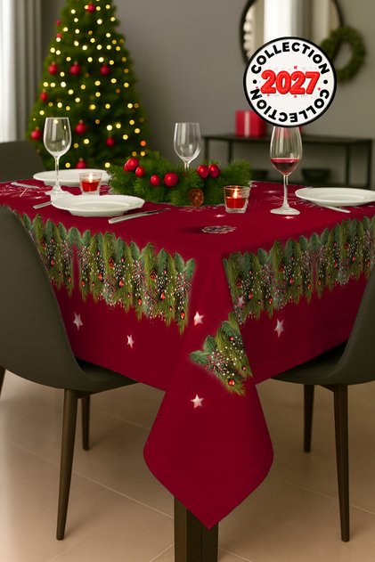 Christmas Tablecloth New Year's Eve - 5D Digital Design Special Woven Red