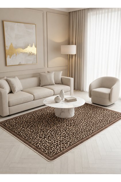 Leopar Desenli Lateks Deri Taban Halı