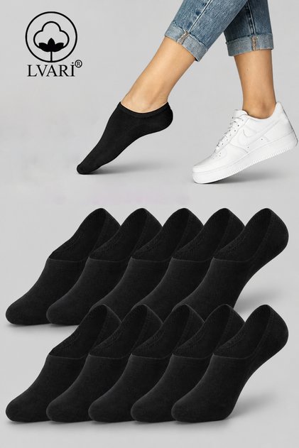 10 Pack Unisex Cotton Black Invisible Sneaker Socks - Women's and Men's Anti-Sweat Anti-Slip Heel