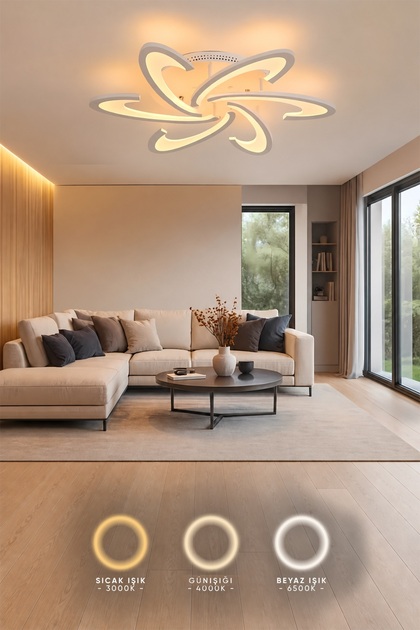 MS58005-6 Modern 3 Renk Ledli Plafonyer Beyaz Lüks 6'Lı Ledli Avize