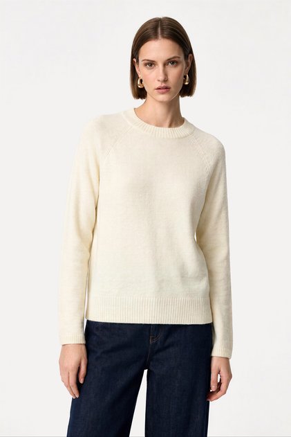 Women's Ecru Crew Neck Sweater
