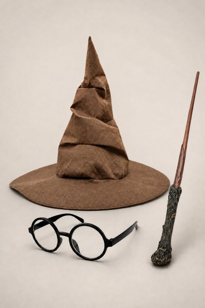 Harry Potter Seçmen Şapka, Asa ve Gözlük – Gryffindor Kostüm Aksesuar Seti – Kahverengi