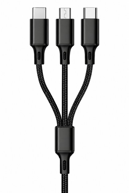 3-in-1 Fast Charging Braided Cable – USB-C, Micro-USB & 8-Pin Multi-Connector Charging Cable, 2.1A Output, Durable Tangle-Resistant Design