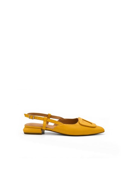 Mustard Yellow Genuine Leather Low Heeled Women's Shoes