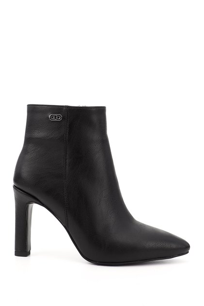 Women's Black Zippered Pointed Toe Thin Heeled Boots
