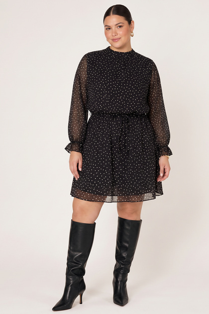 Plus Size Ruffle Sleeve Detailed Lined Chiffon Dress