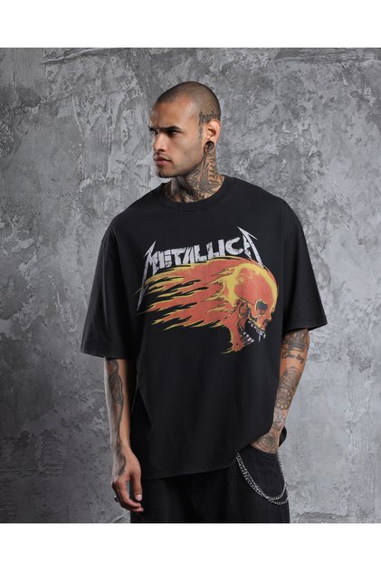 Metallica Summer Tour 94 Flaming Head Oversize Unisex % 100 Pamuk T-shirt