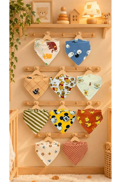Unisex Baby Organic Fabric Double Layer Patterned Scarf Bib - Drool Bib 10 Pieces