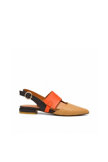 Genuine Leather Brown-Khaki-Orange Low Heel Women's Shoes