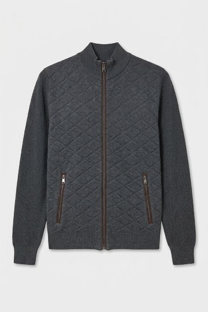 Knit Anthracite Cotton Zippered Knitwear