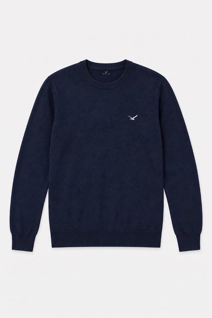 Gratengen Navy Blue 100% Cotton V-Neck Sweater