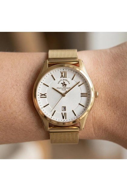 Gold Color Steel Mesh Cord Calendar Sb.1.10236.3 Men Wristwatch