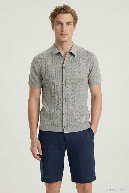 Compo Gray Melange 100% Cotton Knitted Shirt