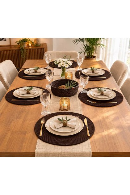 6-Piece Bitter Coffee Supla and Multi-Purpose Basket Set 100% Natural Tres Cord Rope-Bohemian Placemat