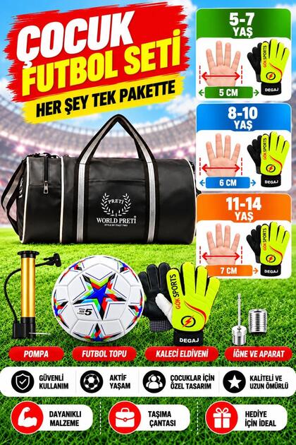 Çocuk Kaleci Eldiveni Silindir Spor Çanta Futbol Topu Pompa Hediyeli