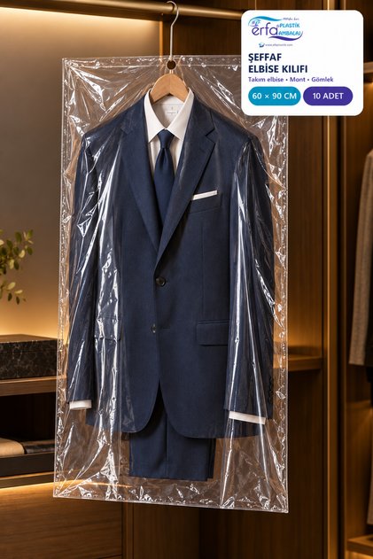 60X90 cm Transparent Garment Cover with Hanger Hole, 10 Pieces – Shirt, Jacket, and Short Dress Protection Bag