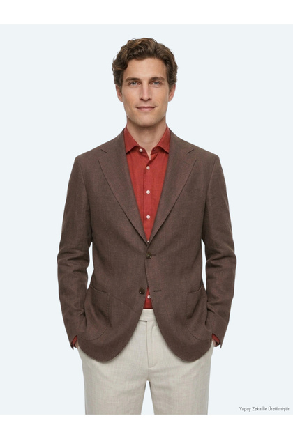 Brown Modern Fit 100% Linen Jacket