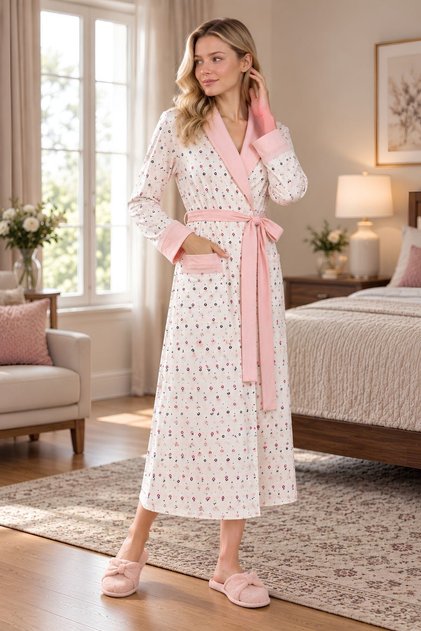 Mecit 6357 Pink Women's Plus Size Long Dressing Gown