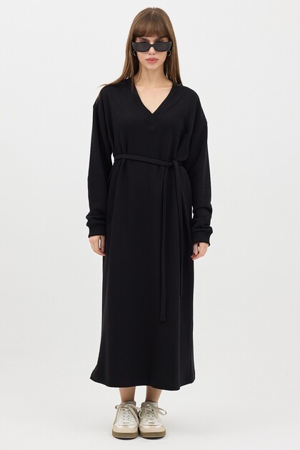 V-Neck Long Sweatshirt Black
