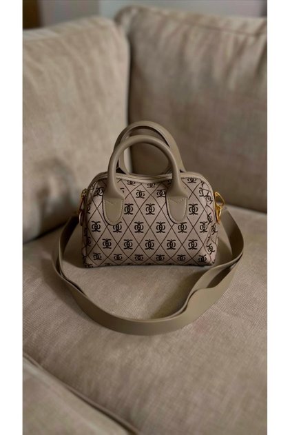 Monogram Baskılı Mini Kadın El ve Omuz Çantası