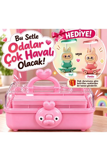 Children's Jewelry and Buckle Organizer Automatic Pop-Up Organizer Box 27X15X15 cm Pink Portable Multi-Compartment Storage Bag-Duck Model