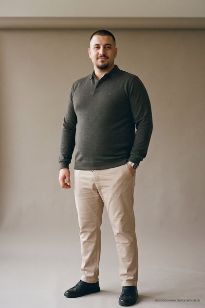 Ανδρικό μπλουζάκι Winter Battal Basic Plain Khaki Polo Collar
