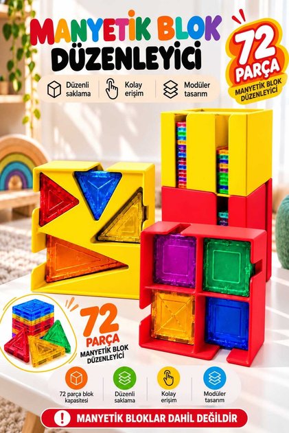 Manyetik Blok Düzenleyici Organizer – 72 Parça Kapasiteli Oyuncak Saklama Standı