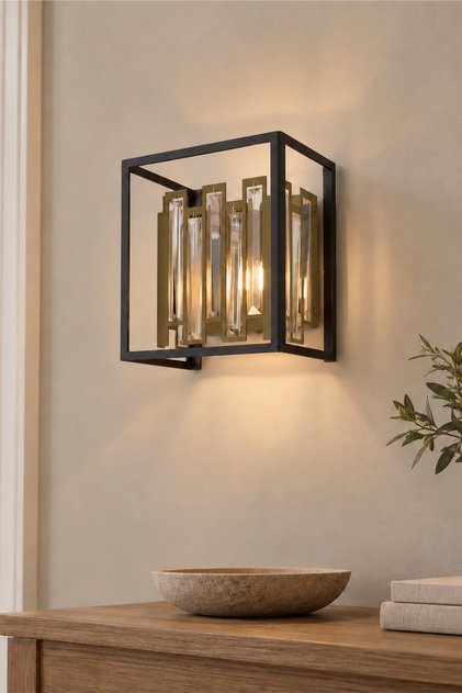 Adran Black Antique Crystal Stone Wall Lamp Sconce for Bedroom-Bedside-Living Room