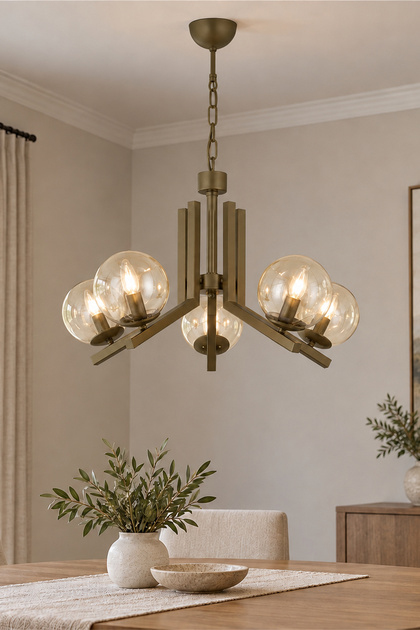 Mikel 5 Lü Komple Eskitme Boyalı Bal Camlı Modern Retro Sarkıt Yatak Odası Salon Avize