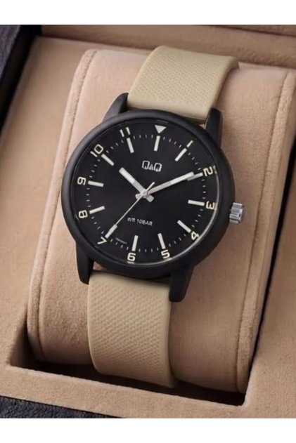 Men's Beige Silicone Cord Black Dial 10 Bar Wristwatch 2 Years Warranty