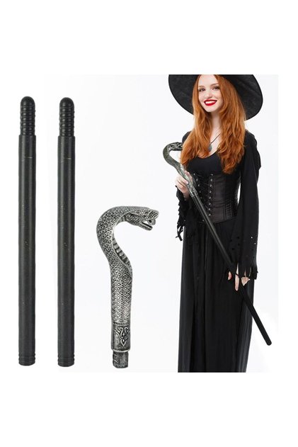 Halloween Egyptian Mısır Gümüş Renk Kobra Yılan Başlıklı Plastik Asa 1 Adet