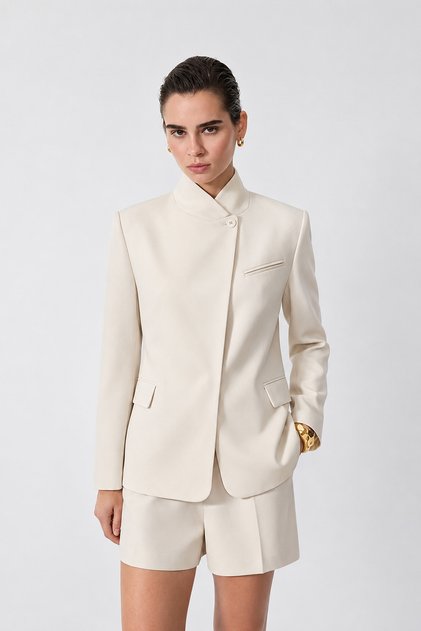 Dik yaka düğmeli blazer ceket