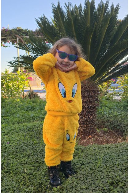 Civcivli Plush Yellow Girls Boys Winter Cotton Pajama Set