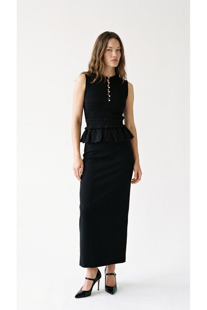 Women's Buttoned, Low-Cut, Elastic Waist, Scallop Detailed, Sleeveless Knitwear Blouse