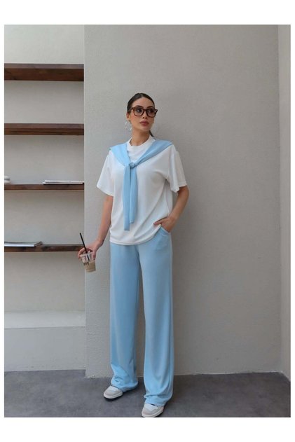 Contrast Detail Shawl Tracksuit Set