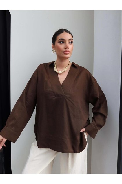V-Neck Linen Flowy Shirt