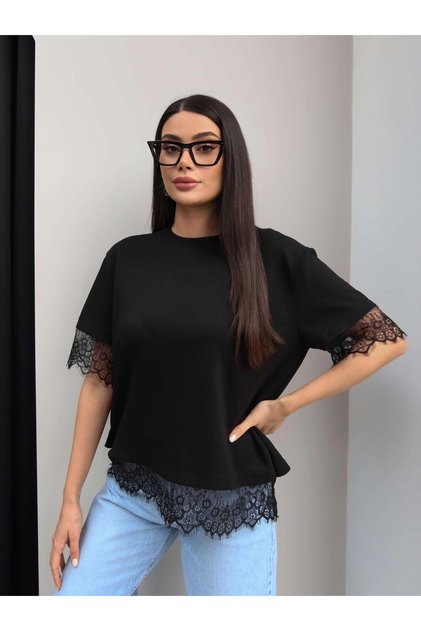 T-Shirt mit Spitzen-Detail am Rücken
