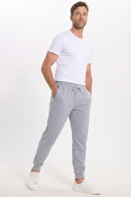 Men's Gray Back Pocket Label Detailed Elastic Leg Regular Fit Sweatpants