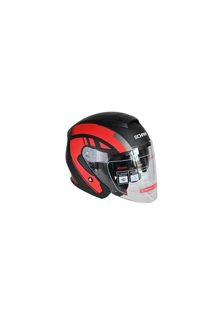528 Şeffaf Vizörlü Yarım Motosiklet Kaskı - Güneş Camlı Açık Kask (R1 RED)