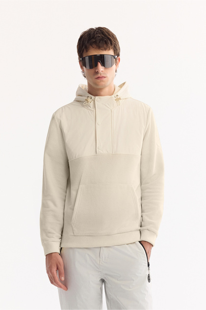 Men's Ecru Hooded Soft Touch Fleece Regular Fit Sweatshirt A52Y1268