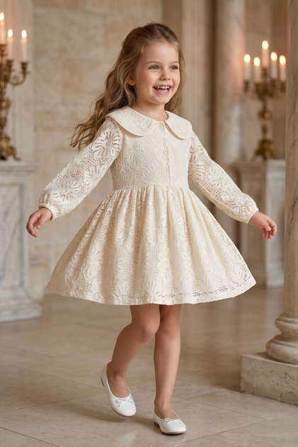 Baby Girl Dress Girls' Dress Birthday Party Wedding Dress Long Sleeve Lined Ruched Baby Giyi