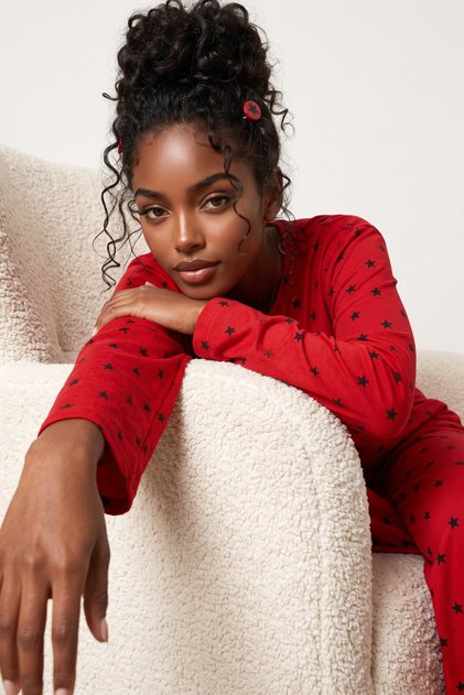 Red Star Patterned Thermal Fabric Ultra Soft Knitted Pajama Set26226324