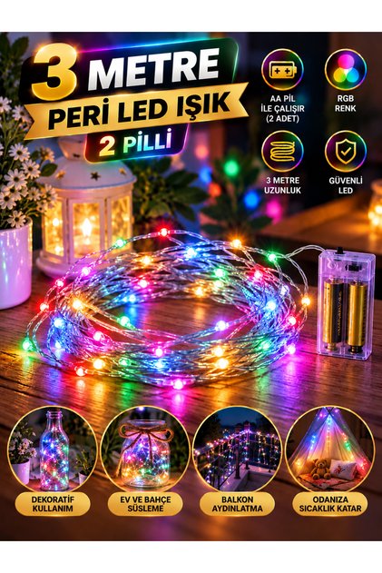 Peri Led 3metre Rgb Renkl Pilli 3 Animasyon Dekoratif Aydınlatma Led Işık