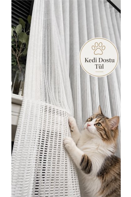 Kamara Mesh Tulle Curtain | Off-White | 1X2.5 Normal Pile | Cat-Friendly Drapey Structure | Modern Living Room Curtain