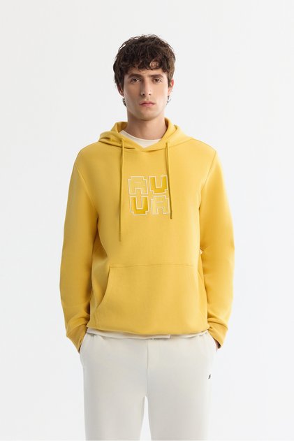 Men's Yellow Hooded Cotton Printed Elastane Regular Fit Sweatshirt A42Y1324